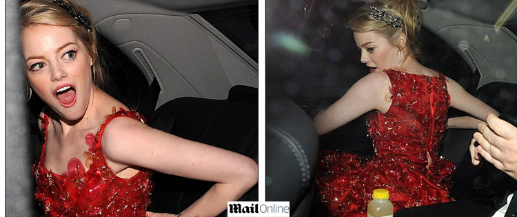 Emma Stone rasga seu vestido antes de festa