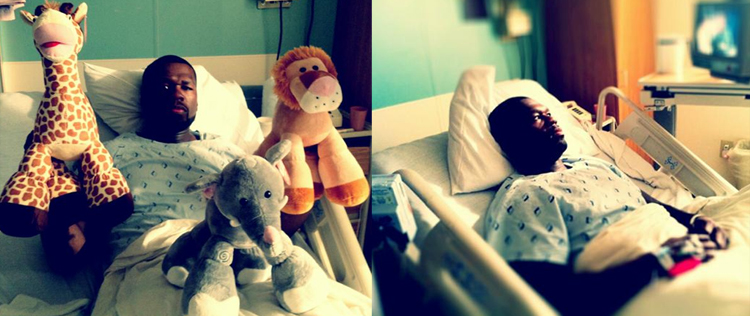 50 Cent posta fotos em cama de hospital