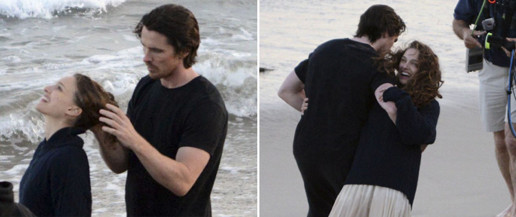 Natalie Portman ganha carinho de Christian Bale