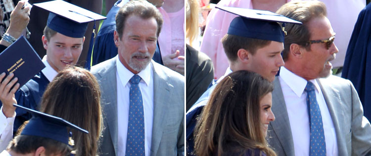 Arnold Schwarzenegger vai a formatura do filho