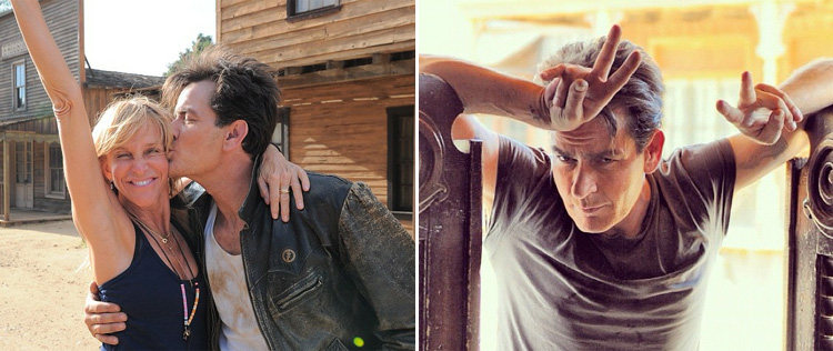 Charlie Sheen faz pose para ensaio e tieta fotógrafa