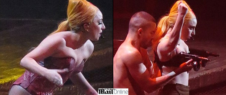 Lady Gaga volta a usar vestido de carne e ousa com sutiã em forma de arma