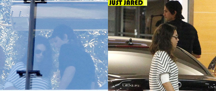 Ashton Kutcher e Mila Kunis são flagrados em restaurante e trocam carinhos
