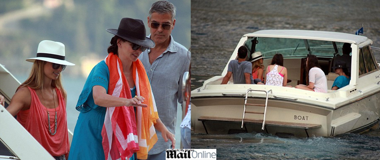 George Clooney embarca com a atual e a ex-namorada para passeio