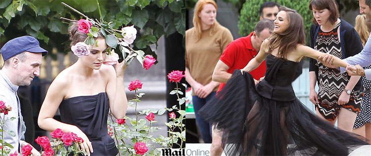 Natalie Portman usa arranjo floral na cabeça