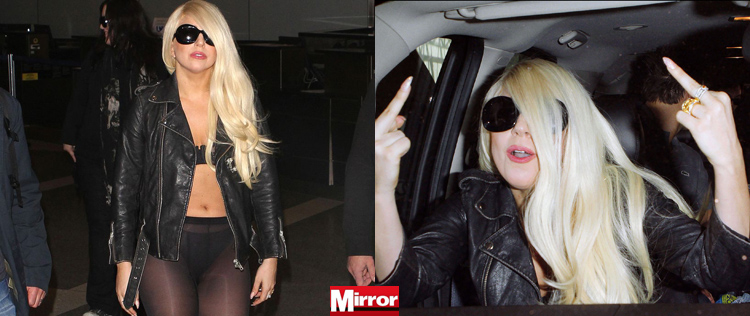 Lady Gaga usa meia calça transparente e mostra o dedo médio em aeroporto