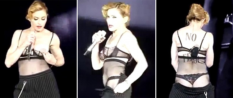 Madonna exibe <I>derrière</i> e seio em <I>show</i> na França
