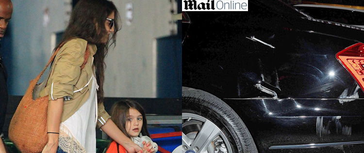 Carro de Katie Holmes é atingido por caminhão de lixo