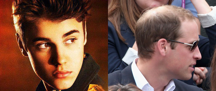 Justin Bieber critica calvície do Príncipe William