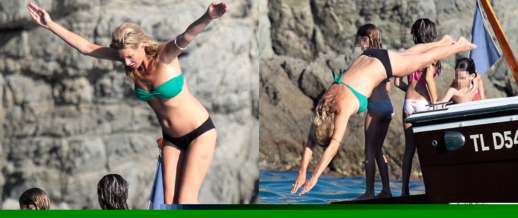 De biquíni, Kate Moss pula de iate
