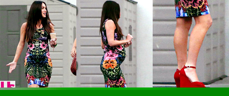 De vestido justo, Mega Fox evidencia barriguinha de gravidez