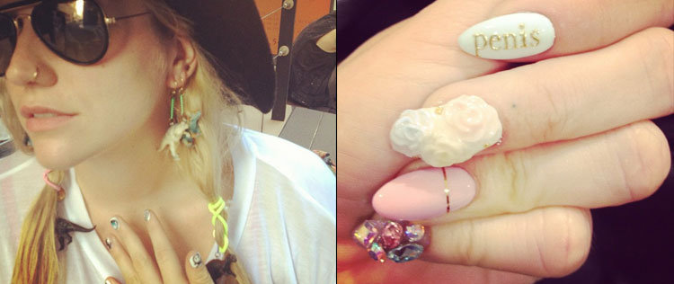 Ke$ha usa escrita indecente na unha