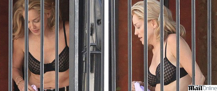 Sharon Stone é clicada só de <i>sutiã</i>