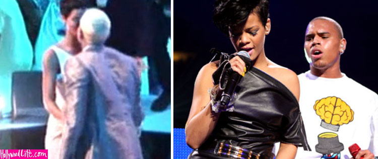 Rihanna e Chris Brown se beijam no <I>VMA </I>. Confira!