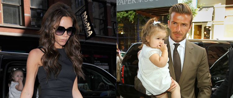 Victoria e David Beckham saem com Harper para almoçar após desfile
