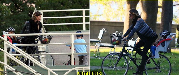 Gisele Bundchen brinca com filho no parque