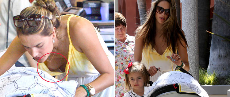 Alessandra Ambrósio se descuida e deixa seio à mostra