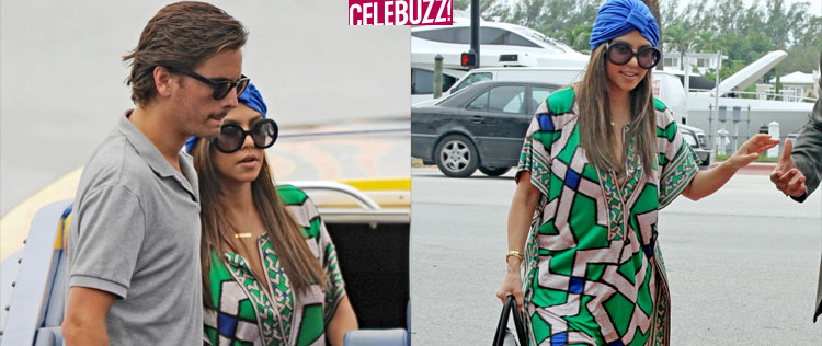 Kourtney Kardashian usa turbante para passeio romântico com namorado
