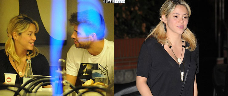 Grávida, Shakira é flagrada em jantar romântico com Piqué