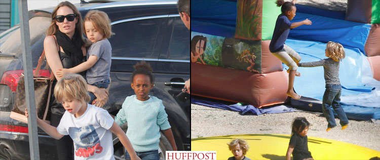 Angelina Jolie sai com cinco de seus seis filhos em passeio no parque