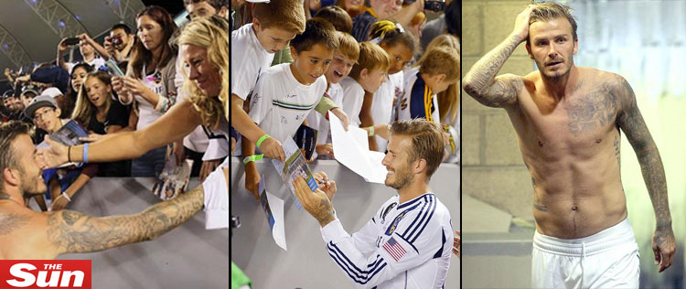 David Beckham é assediado depois de partida de futebol