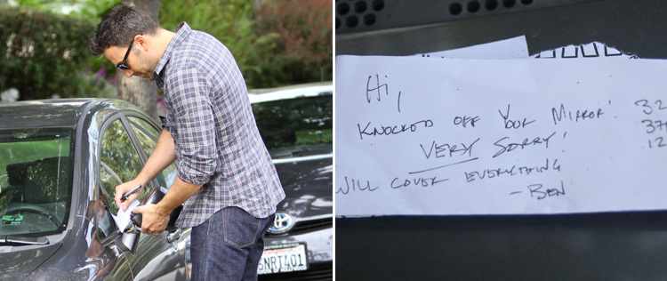 Ben Affleck bate em carro e deixa bilhete para o dono