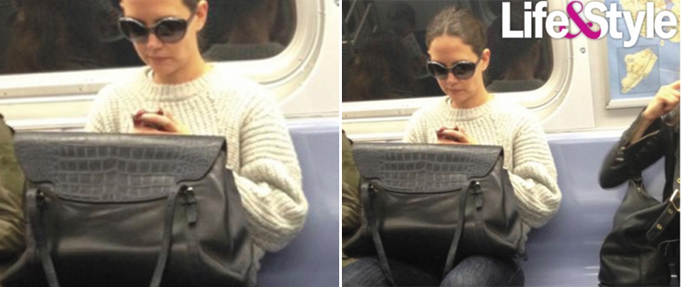 Katie Holmes é flagrada no metrô