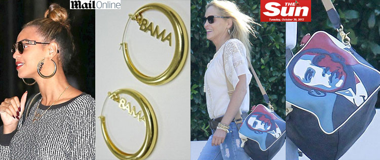 Beyoncé e Sharon Stone apoiam Barack Obama com acessórios