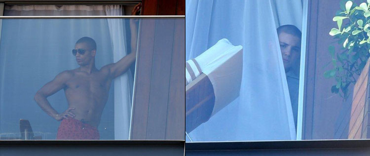 Namorado e filho de Madonna aparecem na sacada do hotel no Rio de Janeiro