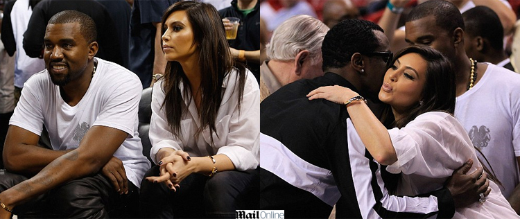 Kim Kardashian e Kanye West encontram P. Diddy em partida de basquete
