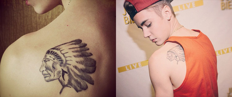 Justin Bieber faz tatuagem de índio em homenagem ao avô