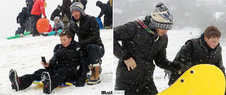 David Beckham curte dia de neve com os filhos
