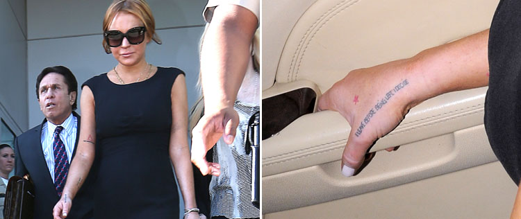 Lindsay Lohan exibe novas tatuagens em audiência judicial