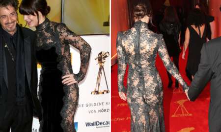 Namorada de Al Pacino chama atenção com vestido transparente