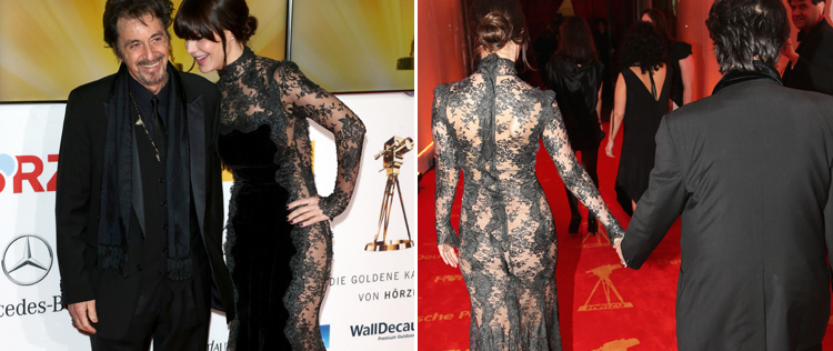 Namorada de Al Pacino chama atenção com vestido transparente