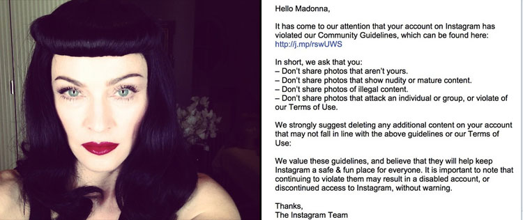 Depois de receber advertência, Madonna volta a postar fotos em sua conta do <i> Instagram</i>