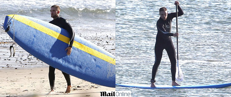 Sem Kristen, Robert Pattinson pratica <i>stand up paddle </i> em praia nos Estados Unidos
