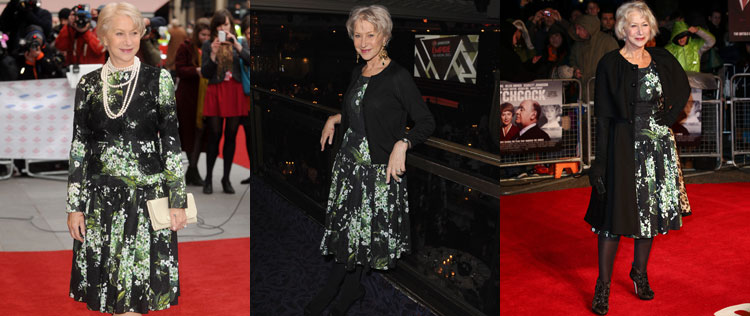Helen Mirren repete três vezes o mesmo vestido