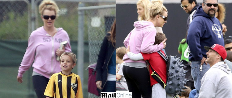 Britney Spers assiste ao jogo dos filhos com ex-marido