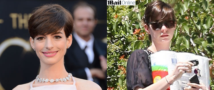 Anne Hathaway aparece com os cabelos mais compridos