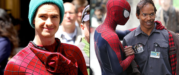 Andrew Garfield filma com Jamie Foxx parecendo irreconhecível