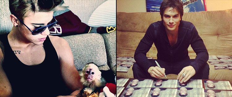 Ian Somerhalder dá bronca em Justin Bieber por causa de macaco
