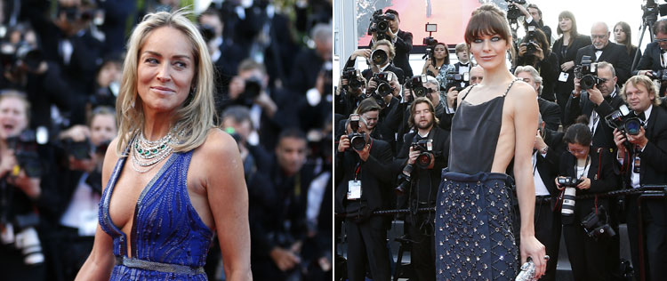 Sharon Stone e Milla Jovovich abusam do decote no <i>Festival de Cannes</i>