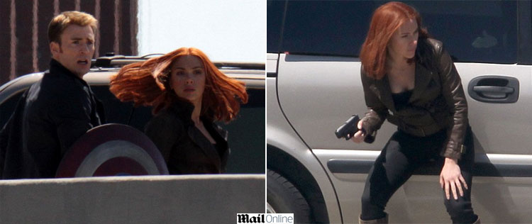 Scarlett Johansson e Chris Evans protagonizam cenas de ação em filmagens