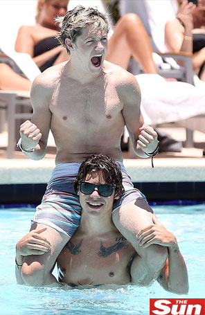 Niall Horan e Harry Styles aproveitam dia de sol na piscina