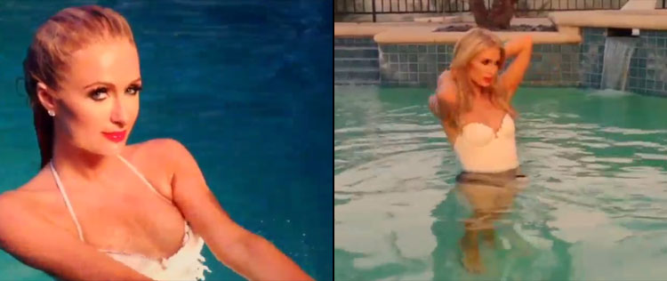 Fazendo poses sensuais, Paris Hilton posta vídeos em piscina