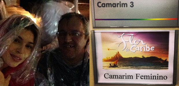 Grazi Massafera toma chuva em gravação de <i>Flor do Caribe</i>