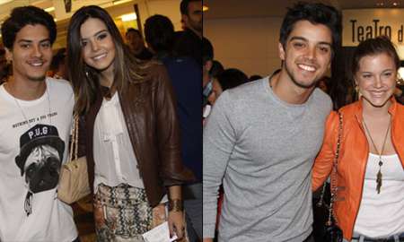 Giovanna Lancellotti assiste à peça com o namorado