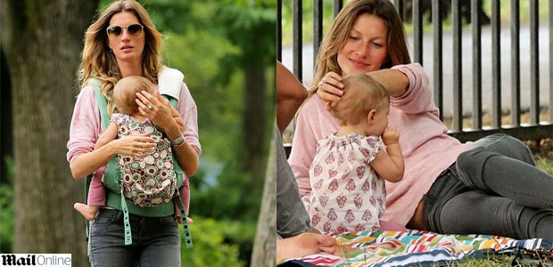 Gisele Bündchen passa fim de semana no parque com os filhos