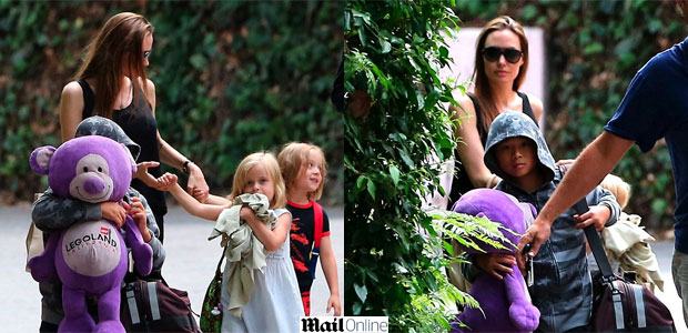 Angelina Jolie passeia com os filhos em <i>shopping</i>